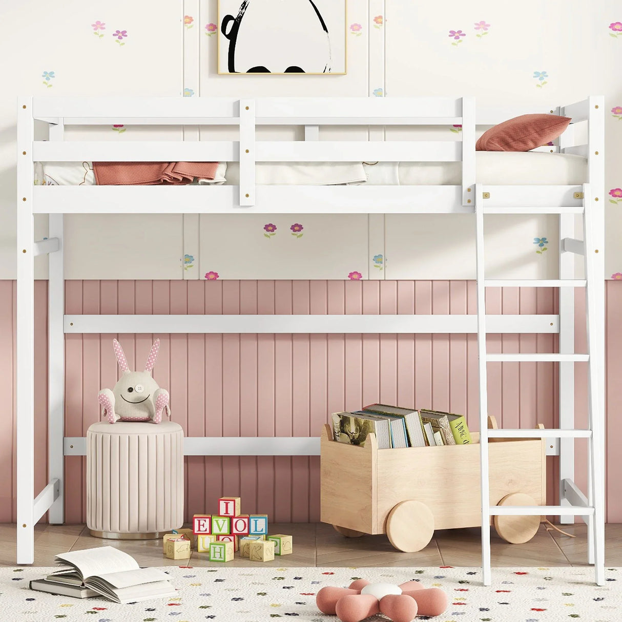 High Loft Bed With Inclined Ladder, Guardrails - Furniture Home Direct