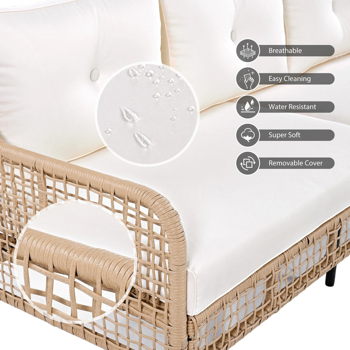 4 Piece Outdoor Patio Set with Swivel Chairs - Beige - Furniture Home Direct