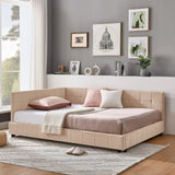 Mid-Century Storage Upholstered Tufted Bed Frame With Backrest And Armrests - Furniture Home Direct