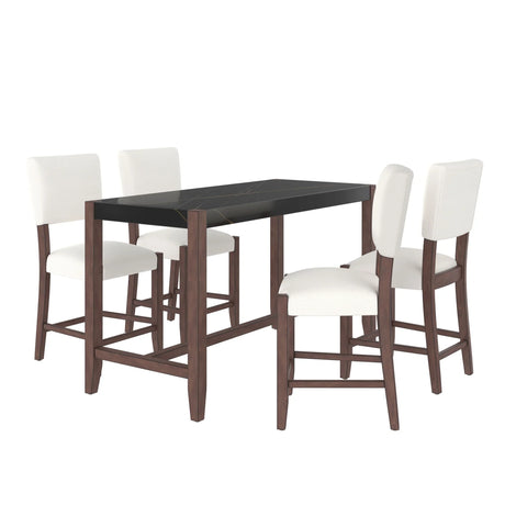 5 Piece Counter Height Dining Set, Bar Table With 4 Upholstered Chairs - Furniture Home Direct
