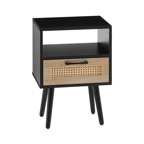 15.75" Rattan End Table With Drawer And Solid Wood Legs, Modern Nightstand, Side Table For Living Room, Bedroom - Furniture Home Direct