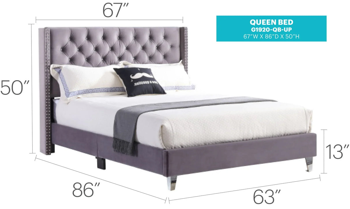 Upholstered Nailhead Trim Chic Bed - Furniture Home Direct