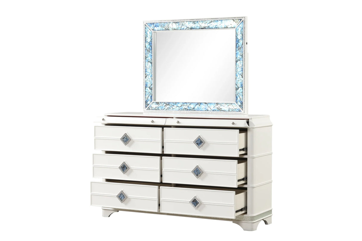 Bedroom Set Modern Upholstered Bed Dresser Mirror White - Furniture Home Direct