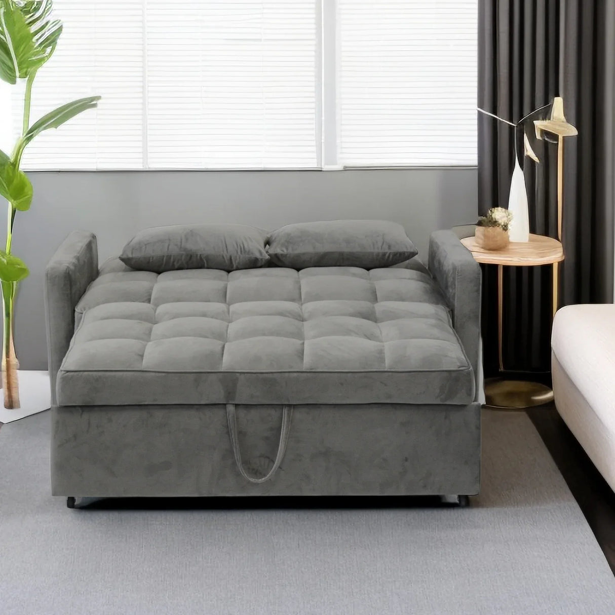Sleeper Loveseat with Reclining Backrest - Grey - Furniture Home Direct