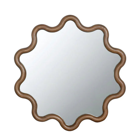 Wooden Accent Mirror With Unique Frame, Wall Mirror For Living Room Bedroom Entryway - Brown - Furniture Home Direct
