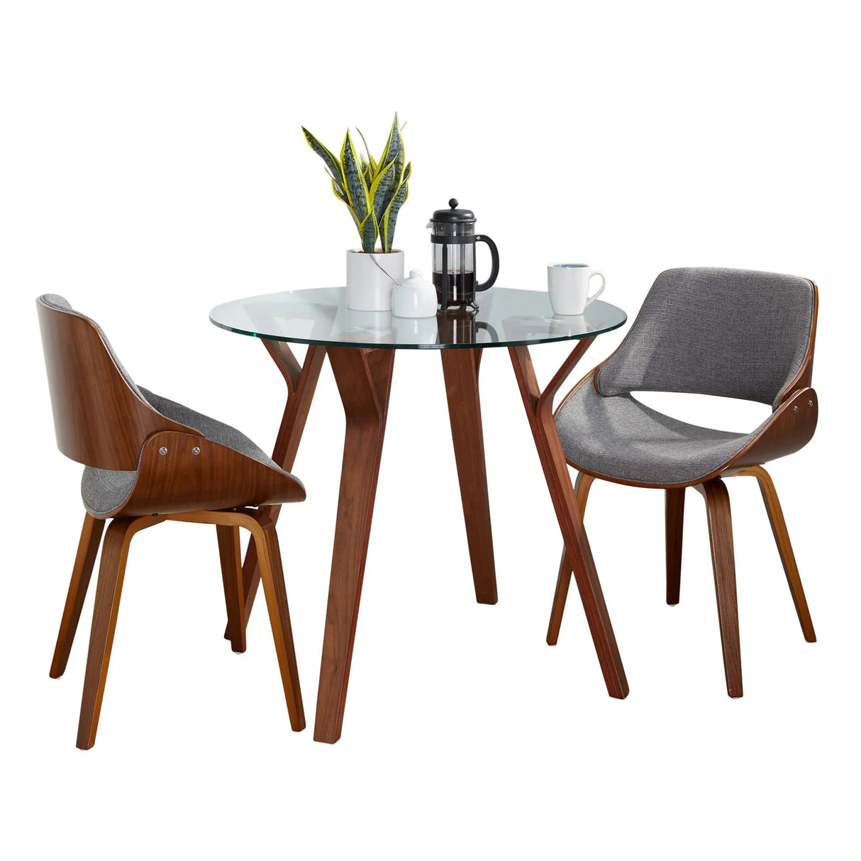 Folia - 3 Piece Dining Set Round Fabrizzi Mid-Century Modern - Walnut / Gray - Furniture Home Direct