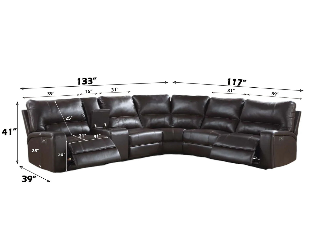 Saul - Power Recliner Sectional Sofa With USB Port Cupholder Console - Furniture Home Direct