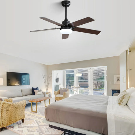 Modern Ceiling Fan With 3 Color Dimmable Light 5 Blades Remote Control Reversible Dc Motor For Bedroom - Black - Furniture Home Direct