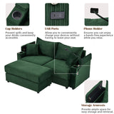 Sofa and Ottoman With Storage, Two USB Ports, Two Cup Holders and Phone Holder - Green - Furniture Home Direct
