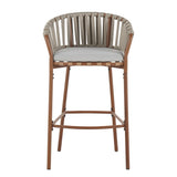 Lodi - Outdoor Matal Rope Barstool, Teak / Beige (Set of 2) - Teak / Beige