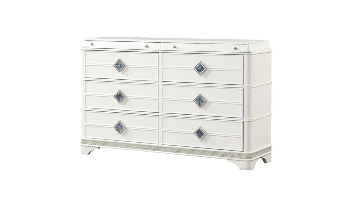 Bedroom Set Modern Upholstered Bed Dresser Mirror White - Furniture Home Direct