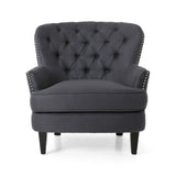Club Chair and Ottoman Tufted Set with Nailhead Gray - Furniture Home Direct