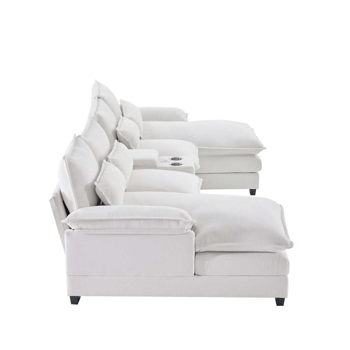 U Shaped Sectional Sofa With Console And Cupholders White - Furniture Home Direct