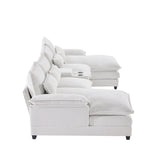 U Shaped Sectional Sofa With Console And Cupholders White - Furniture Home Direct