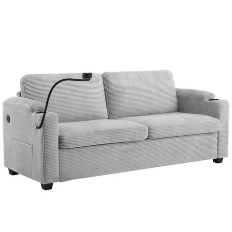 Corduroy Sleeper Loveseat Sofa With Full Bed And USB Ports