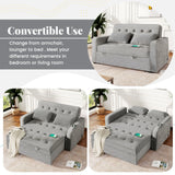 66.5" Upholstered Loveseat With Pull Out Bed, Two Throw Pillows, Dual USB Charging Port and Adjustable Backrest - Light Gray - Furniture Home Direct