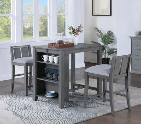Graham - 3 Piece Small Space Counter Height Dining Table With Shelves And 2 Chairs (Set of 3) - Furniture Home Direct