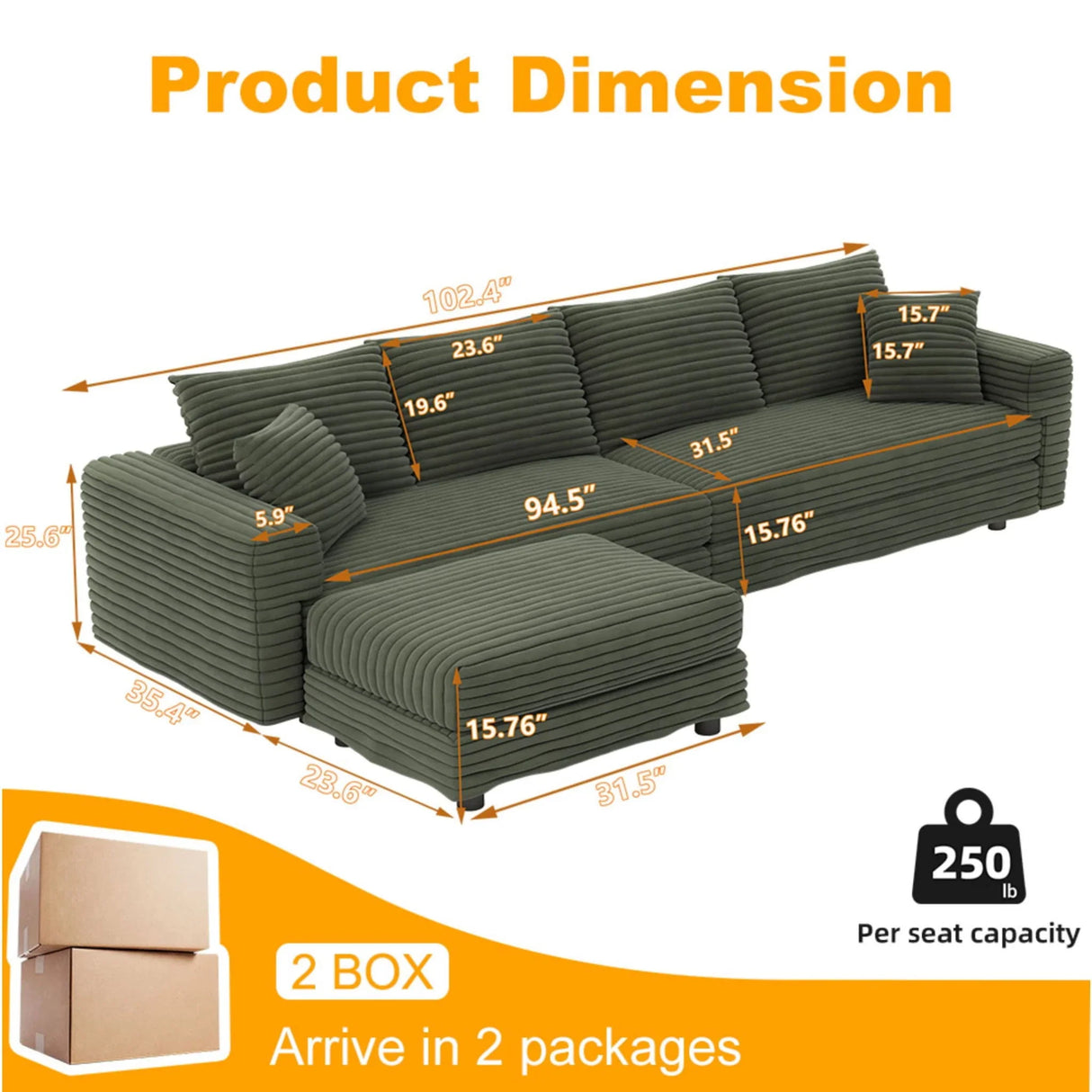 Deep Seat Convertible Sofa With Soft Pillows And Ottomans - Furniture Home Direct
