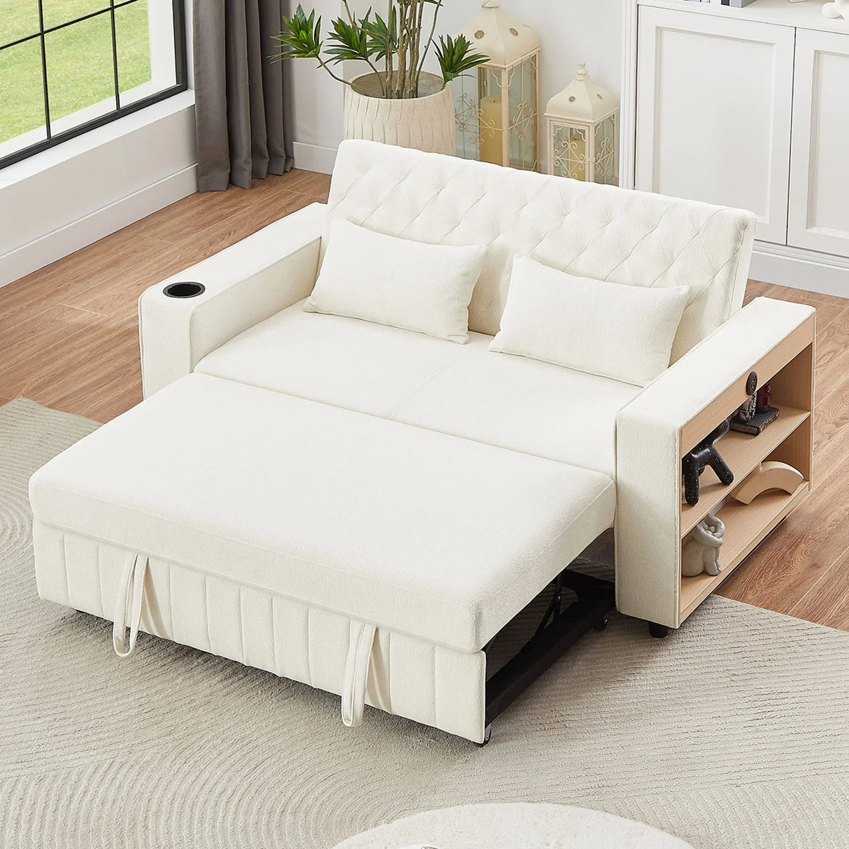 Pull-Out Sofa Bed Convertible Couch With Adjustable Backrest For Living Room - Furniture Home Direct