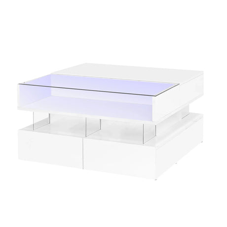 Lift Top Coffee Table With 2 Drawers, Hidden Space And LED Lights For Living Room - Furniture Home Direct