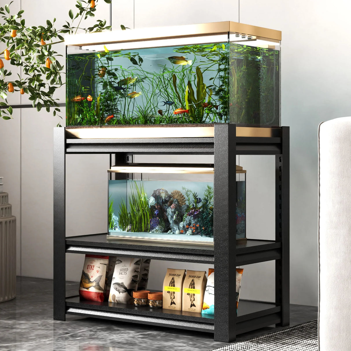 Stylish Metal Aquarium Stand For 20 - 30 Gallon Tanks, 3 Tier Adjustable Shelf - Furniture Home Direct