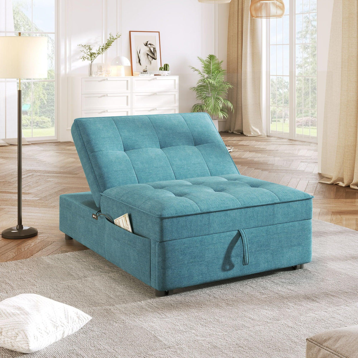 4 In 1 Sofa Bed, Multi Function Folding Ottoman Bed With Storage Pocket And USB Port For Small Room Apartment - Furniture Home Direct