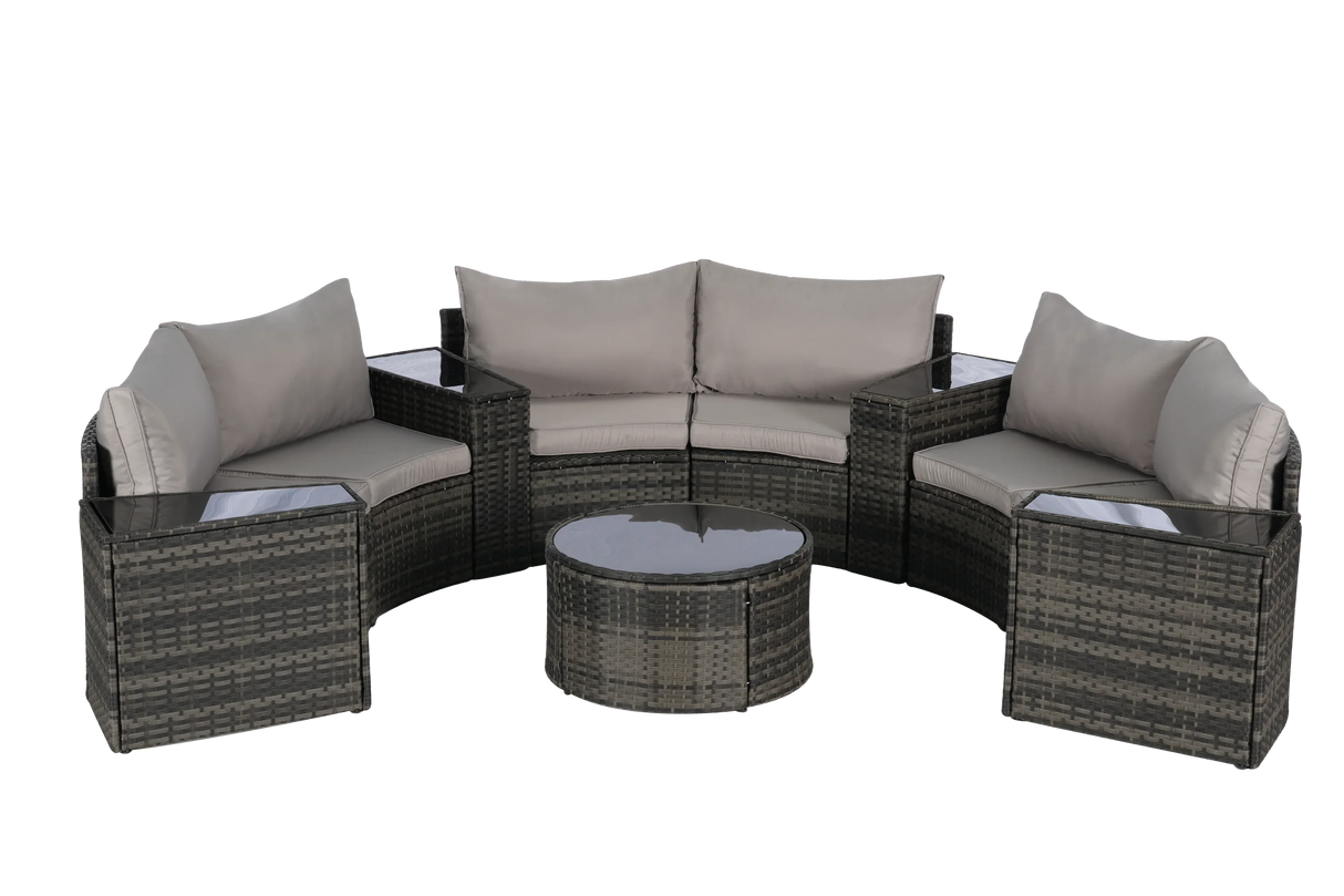 11 Piece Patio Set With Tempered Glass Round Coffee Table - Furniture Home Direct