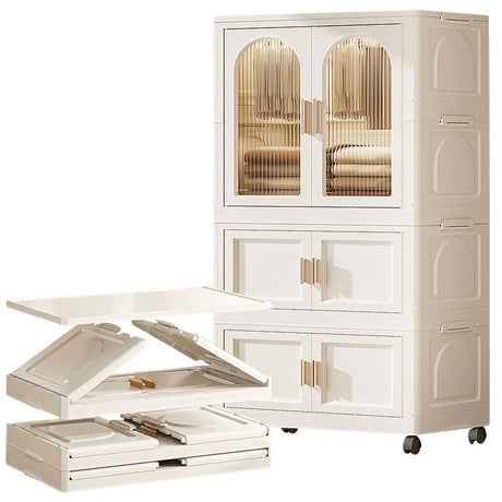 Folding Wardrobe Cabinet With Magnetic Doors, Wheels And Hangers - Furniture Home Direct
