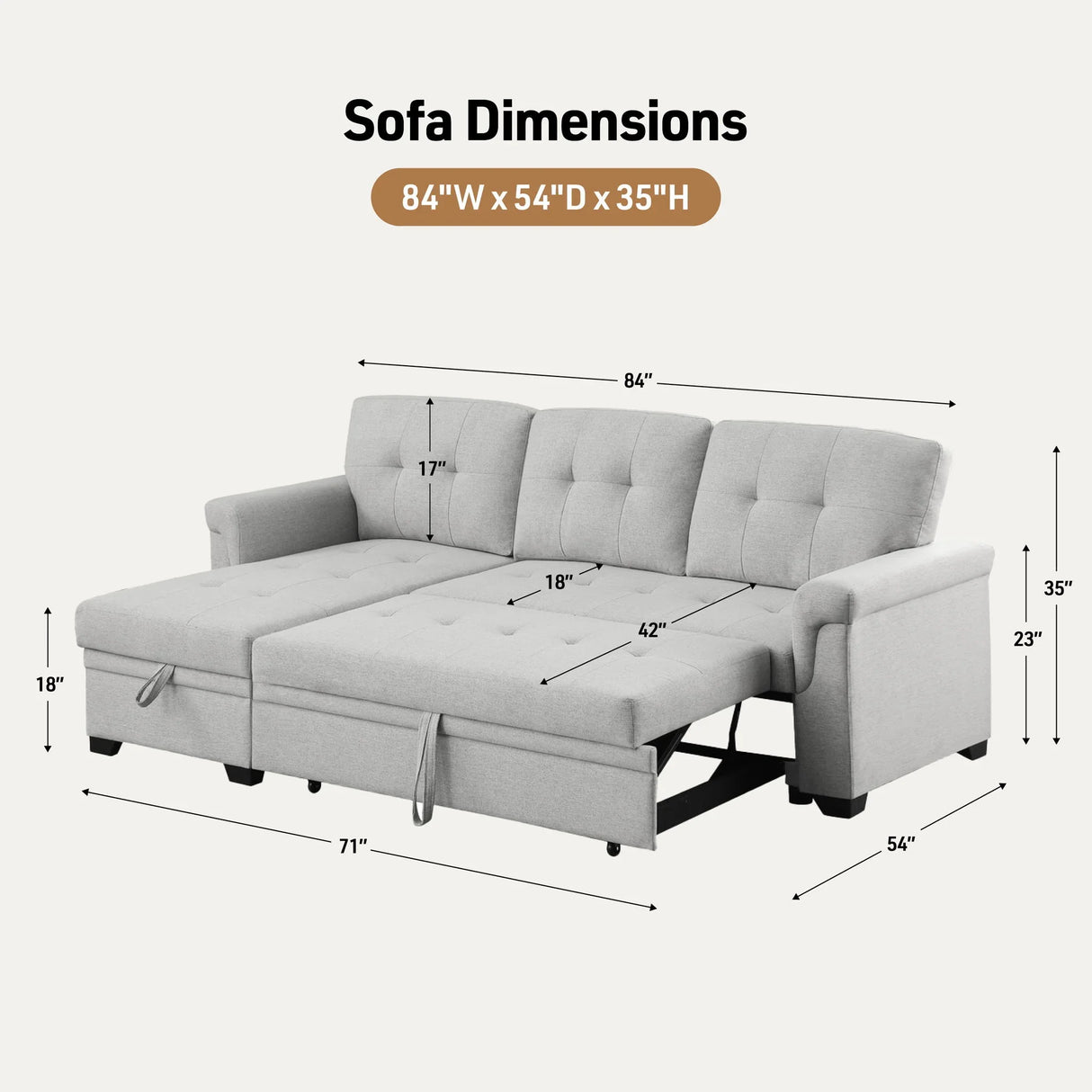Lucca - Linen Reversible Sleeper Sectional Sofa With Storage Chaise - Furniture Home Direct