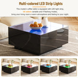 Square High Glossy Coffee Table With 16 Color Led Strip Lights, Modern Center Table With 5Mm Frosted Tempered Glass Top For Living Room - Furniture Home Direct
