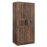 2-Door Wardrobe Armoire with LED and 4 Storage Shelves, Brown - Furniture Home Direct
