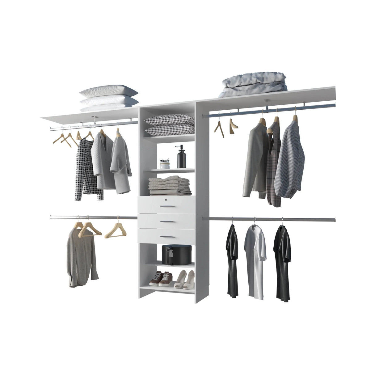 Modular Closet System With Hanging Rods And Shelves White - Furniture Home Direct