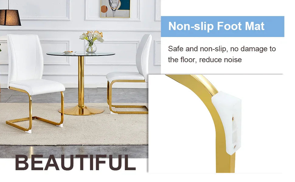 Dining Chairs Gold Frame Upholstered Set of 4 White - Furniture Home Direct