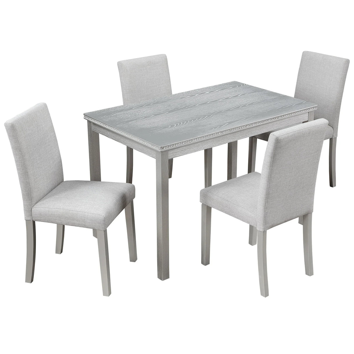Dining Table Set With Crystal Decoration And Upholstered Chairs - Furniture Home Direct