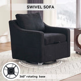 Linen Fabric 360° Swivel Accent Chair With Upholstered Back Pillow And Rivet Armrest - Furniture Home Direct