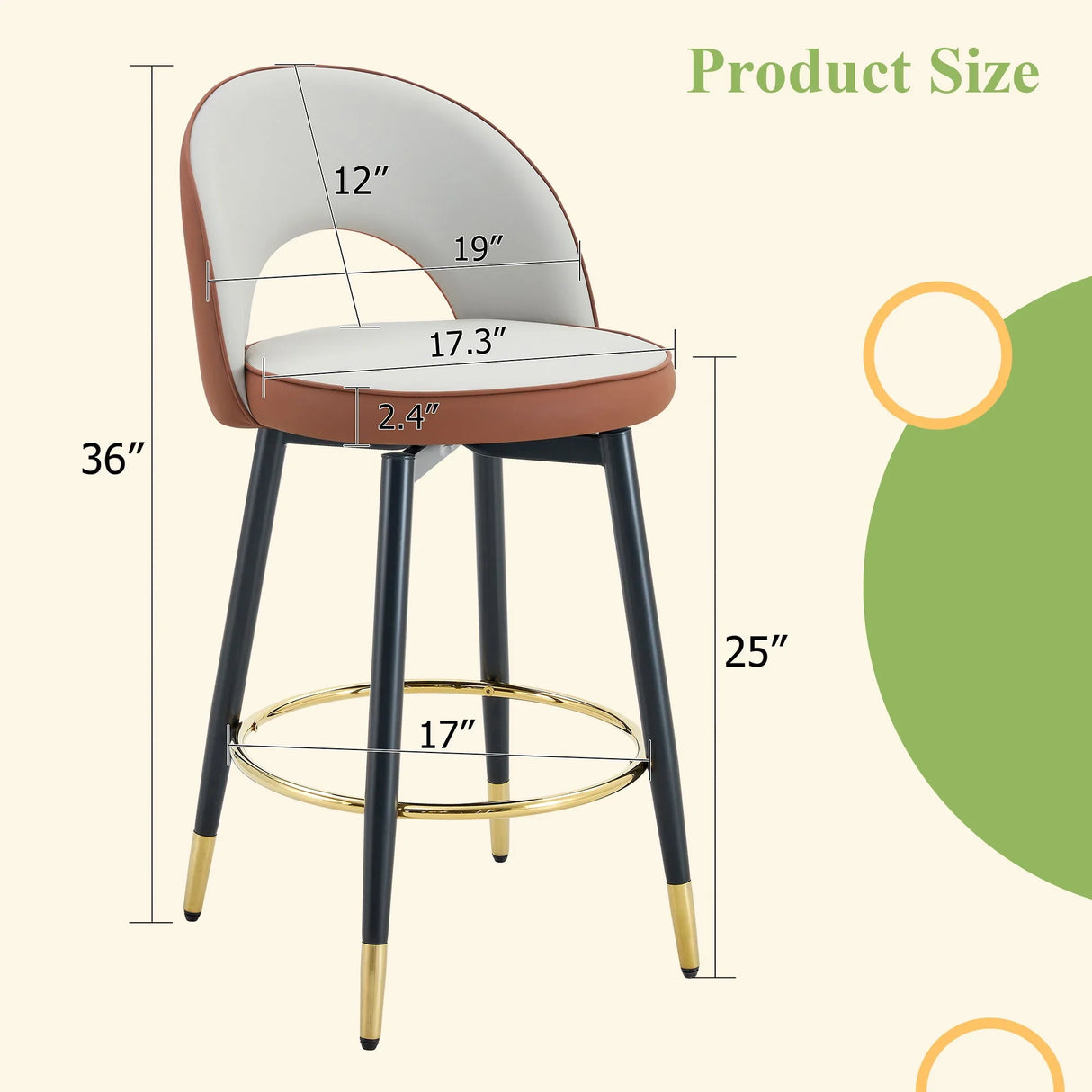 Upholstered Rotatable Bar Chair With Metal Legs For Dining Room - Furniture Home Direct