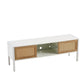 Rattan TV Cabinet With Variable Color Light Strip, Double Sliding Doors For Storage, Adjustable Shelf, Metal Legs, TV Console For Living Room - Furniture Home Direct