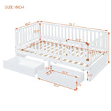 Daybed With Fence Guardrails And 2 Drawers, Split Into Independent Floor Bed & Daybed - Furniture Home Direct