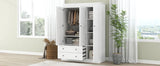 3 Shutter Door Wardrobe Armoire Closet with 2 Drawers, White - Furniture Home Direct