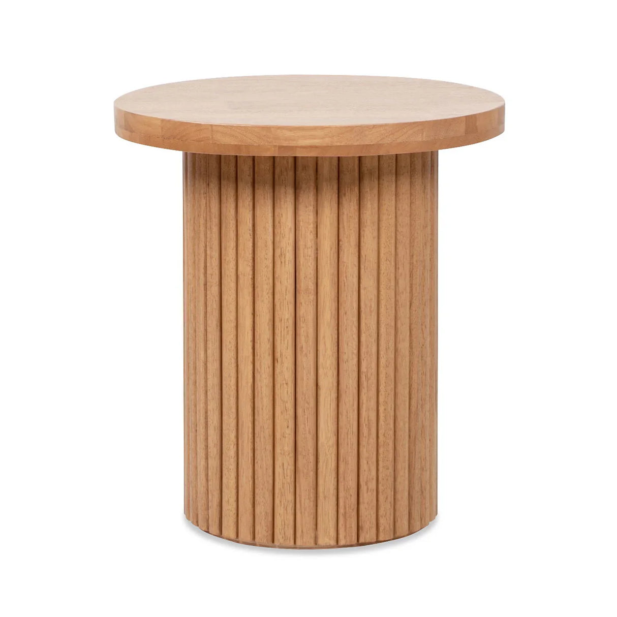Kenzie - Fluted Pillar Round Accent Side Table - Light Natural Brown - Furniture Home Direct