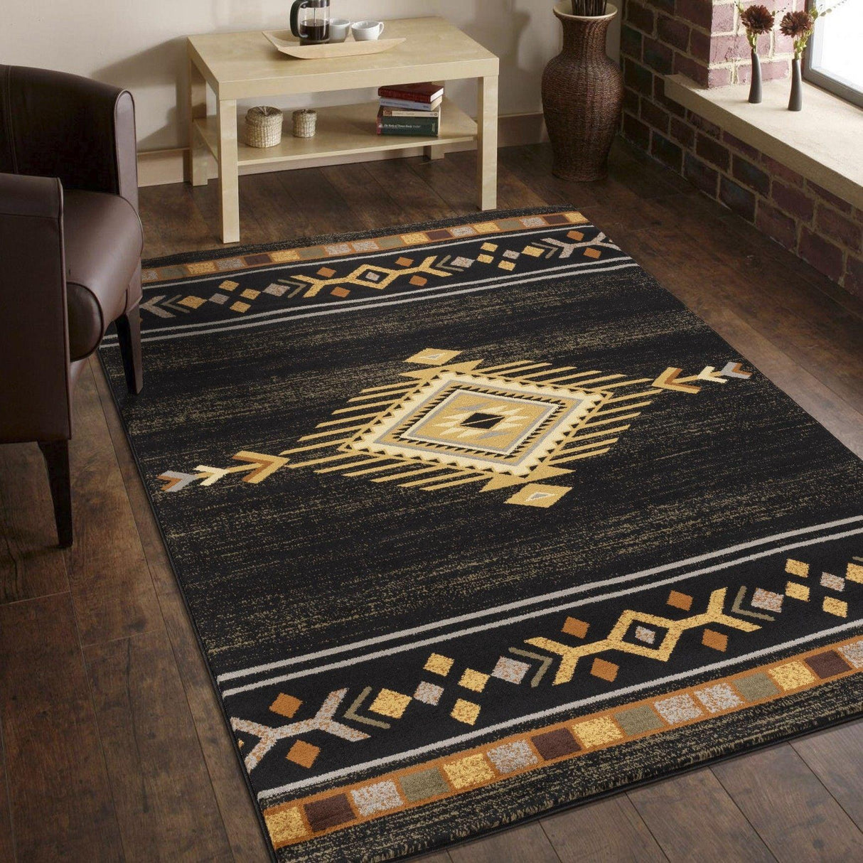 Tribes - 2'7" X 7'3" Southwest Area Rug Polypropylene - Black - Furniture Home Direct