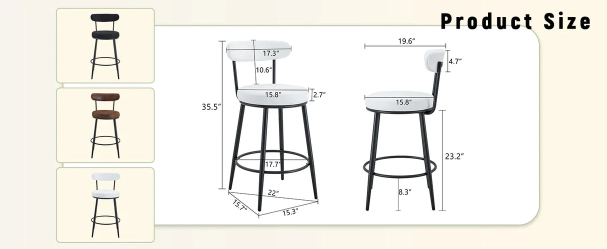 Counter Height Chairs Padded Seat Black Metal Frame White - Furniture Home Direct