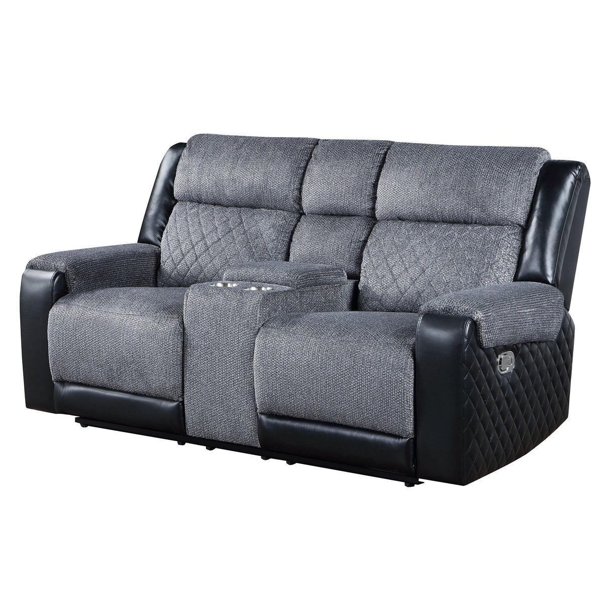 ALICIA GREY/BLACK CONSOLE RECLINING LOVESEAT - Furniture Home Direct