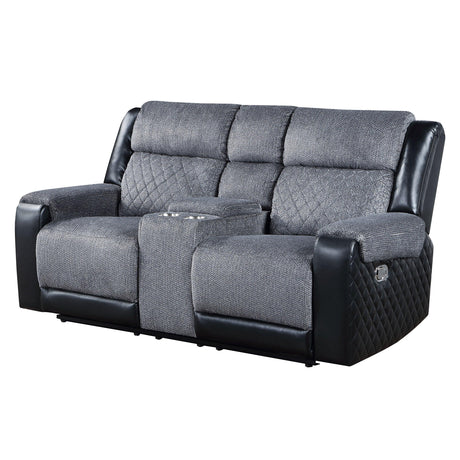 ALICIA GREY/BLACK CONSOLE RECLINING LOVESEAT - Furniture Home Direct