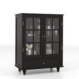 Minimalist Buffet Cabinet With Double Glass Doors And Drawer - Furniture Home Direct