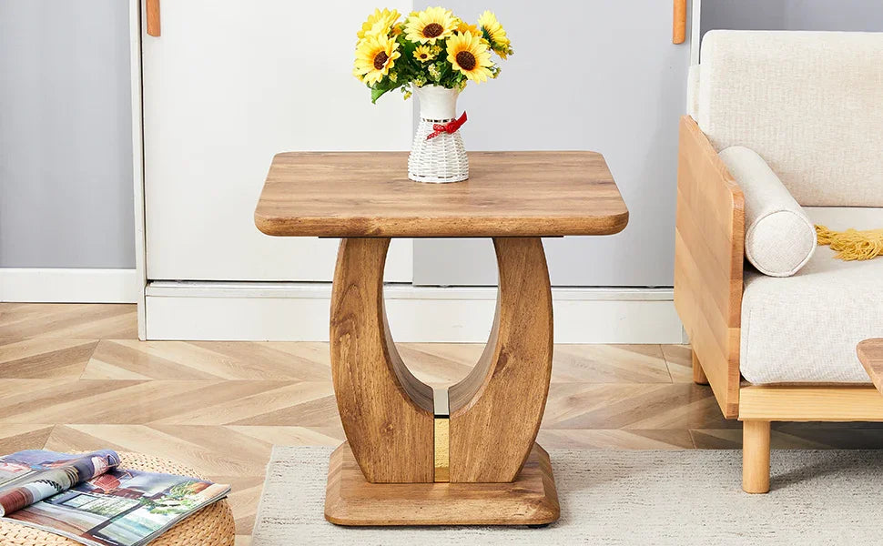 End Table Square Wood Grain With Curved Base Walnut - Furniture Home Direct