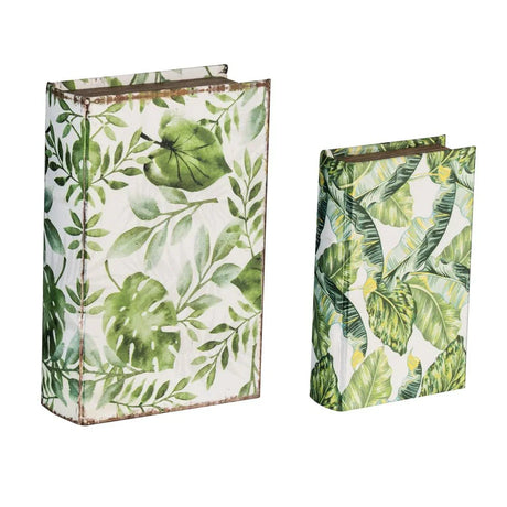 Botanical And Book Boxes (Set of 2) - White / Green - Furniture Home Direct