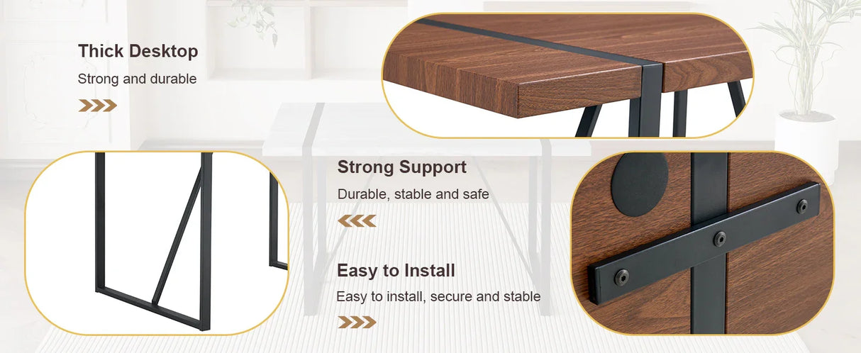 Dining Table Industrial Wood Grain Rectangular Walnut - Furniture Home Direct