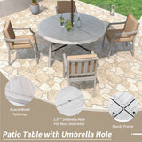 Outdoor Wooden Dinning Set With An Umbrella Hole And Removable Cushions For Patio - Furniture Home Direct