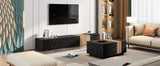 TV Stand Modern Marble Look With Wood Accent Black - Furniture Home Direct